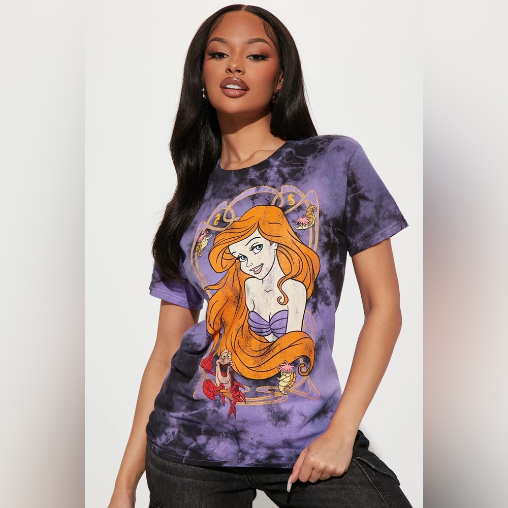 The Little Mermaid Tie Dye T-Shirt - Purple/Black Small